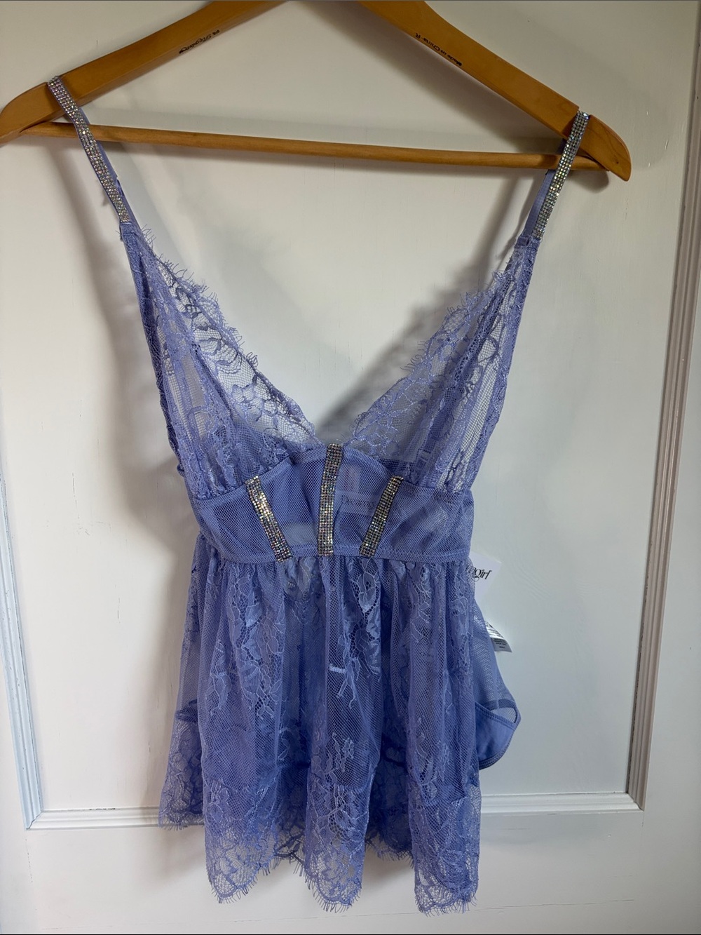 Dreamgirl Lavender Lace Chemise with Rhinestone Straps